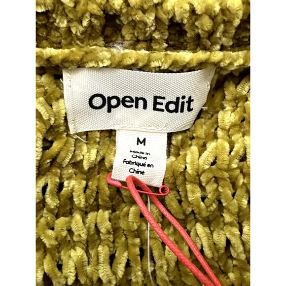 Open Edit Sweater Short Sleeve Crop Jumper Loose Knit Green Gold W Medium NWT - Picture 9 of 10
